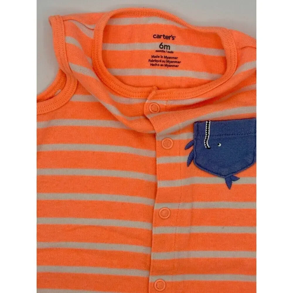 Carter’s Whale Romper Size 6 Months Orange White Blue 892)